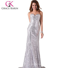 Grace Karin Shinning Sequins Robe de soirée au sol Strapless Sweetheart V-Neck Robes de soirée sequin CL2531-2